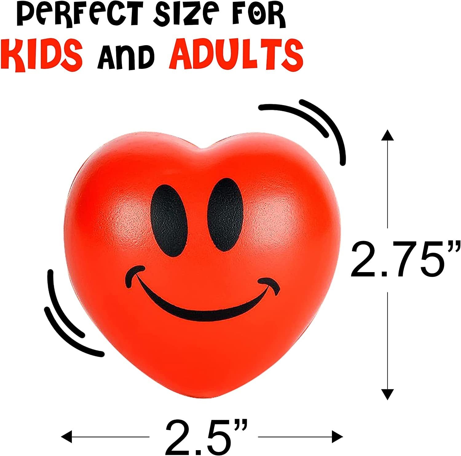 Valentines Heart Shaped Stress Balls - 12-Pack of 2.75" Squishy Heart Fidget Toys for Stress Relief, Heart Shaped Gifts for Adults & Kids, Smile Face Design, Cute Goodie Bag Fillers