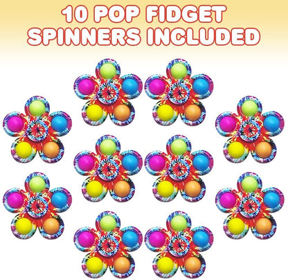 ArtCreativity Pop it Fidget Spinners for Kids, Set of 10, Fidget Spinner Pop Its, 2 in 1 Spinner Fidget Toy Pack for Fun Stress Relief, Great as Pop it Party Favors and Goody Bag Stuffers for Kids