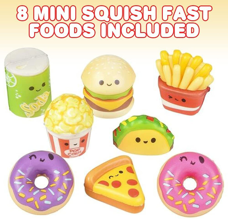 Mini Squish Fast Food Toys, Set of 8, Slow-Rise Stress Relief Toys for Kids in Assorted Food Designs, Mini Fidget Toys for Sensory Play, Party Favors, Goodie Bag Fillers for Boys & Girls