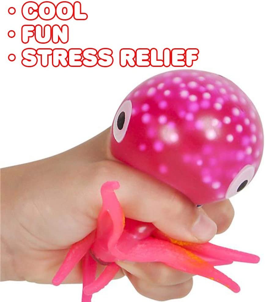 ArtCreativity Squeeze Jelly Octopus, Set of 4, Stress Relief Toys for Kids and Adults, Underwater Party Supplies, Fun Aquatic Birthday Party Favors, Relaxing Sensory Toys for Autism, 4 Colors