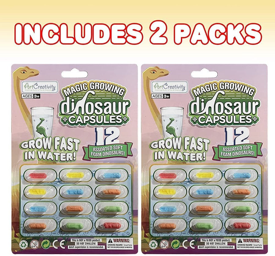Magic Growing Dinosaur Capsules, 2 Packs with 12 Expanding Dino Capsules Each, Grow in Water, Cute Color and Design Variety, Kids’ Birthday Party Favors, Contest Prize or Gift Idea