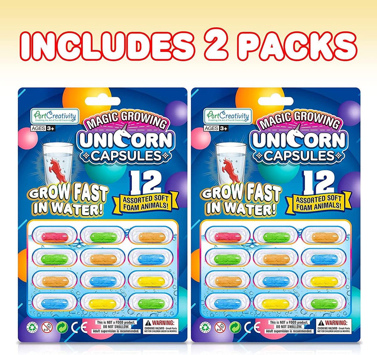 Magic Growing Unicorn Capsules - Grow in Water - 2 Packs with 12 Expanding Animals Capsules Each - Cute Color Variety - Kids’ Birthday Party Favors, Contest Prize or Gift Idea
