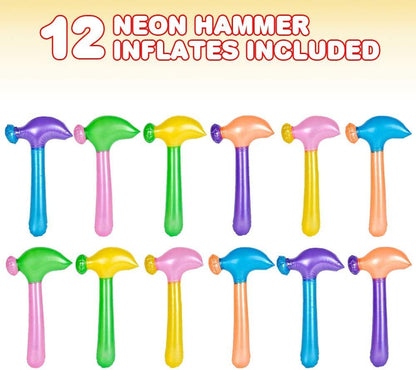 ArtCreativity Neon Hammer Inflates, Set of 12, Fun Multicolored Inflatable Toys for Kids, Colorful Construction Birthday Party Decorations and Favors, Durable Pool and Bathtub Toys for Boys and Girls