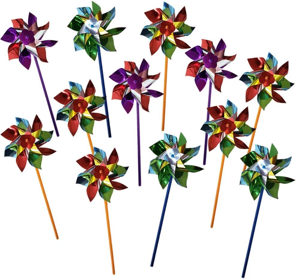 12 Pack Pinwheels Set - 6" - Assorted Colors - Fun Carnival Toy and Party Favor - Yard, Garden Spinning Windmill - Amazing Gift Idea for Boys and Girls Ages 3+