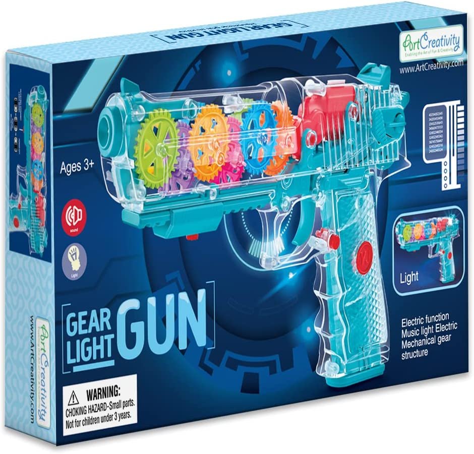 ArtCreativity Light Up Gear Toy Gun for Kids, Toy Guns For Boys With Moving Gears, LED Effects, and Music, Batteries Included, Interactive LED Toy Guns for Kids, Great Gift Idea Light Up Toys For Kids
