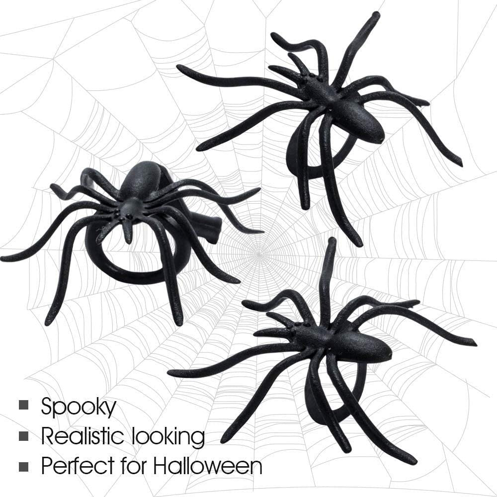 Spider Rings for Kids - Bulk Pack of 144 - Creepy Crawly Rings for Halloween Costume - Best for Halloween Party Favors, Trick or Treat Supplies, Spooky Cake Toppers and Decorations