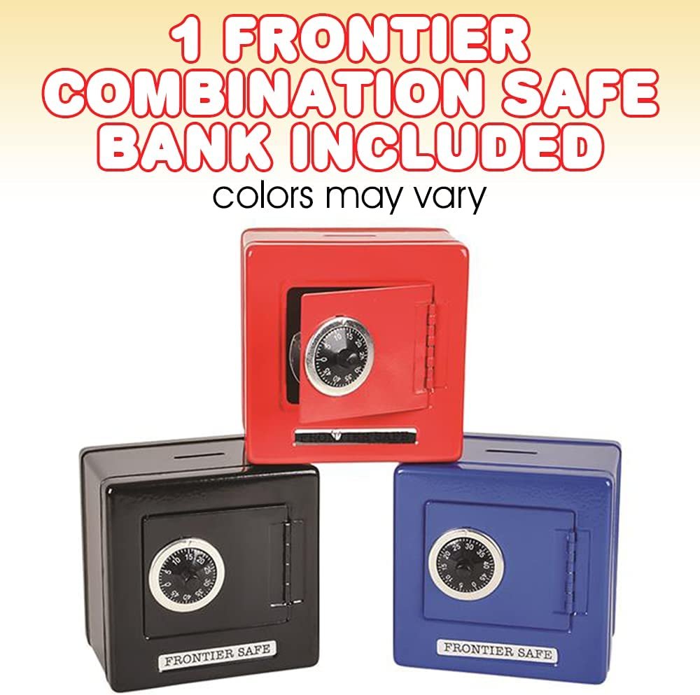 Frontier Combination Safe Coin Bank for Kids and Adults, Fun Money Savings Piggy Bank with Coin Slot and Functioning Dial, Great Birthday Gift for Boys and Girls