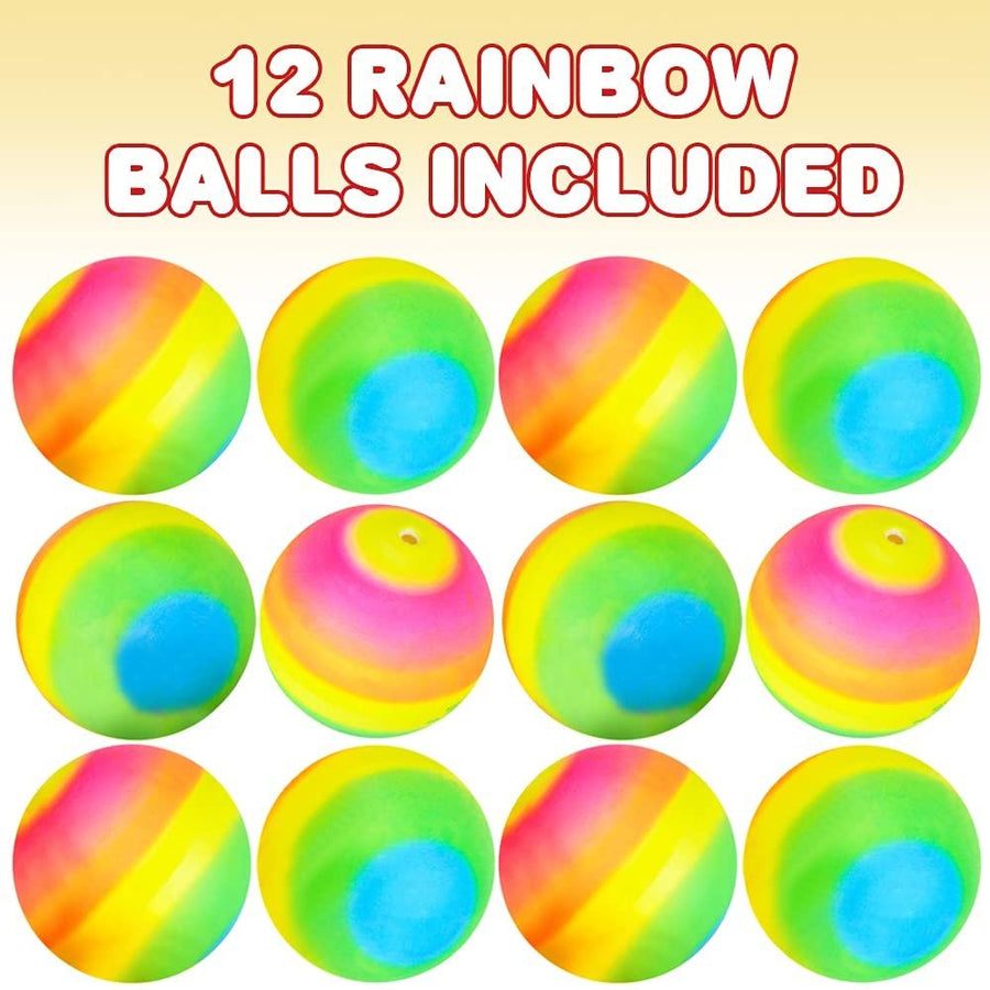 Rainbow Balls for Kids, Set of 12, Bouncy 2.5" Rubber Balls, Beautiful Rainbow Colors, Park and Beach Outdoor Fun, Durable Outside Play Toys for Boys and Girls