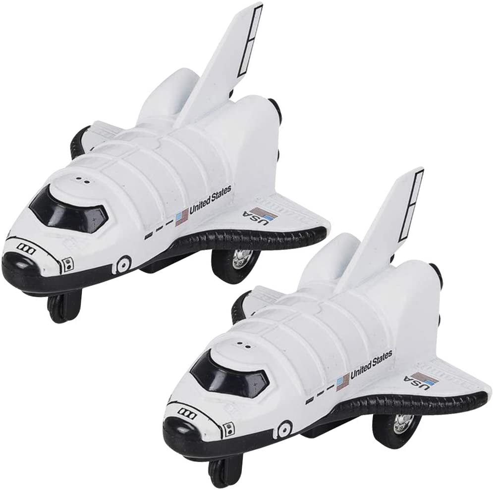 Diecast Mini Space Shuttle with Pullback Mechanism, Set of 2, Diecast Metal NASA Space Toys for Boys, Astronaut Cake Decorations, Astronaut Space Theme Party Favors