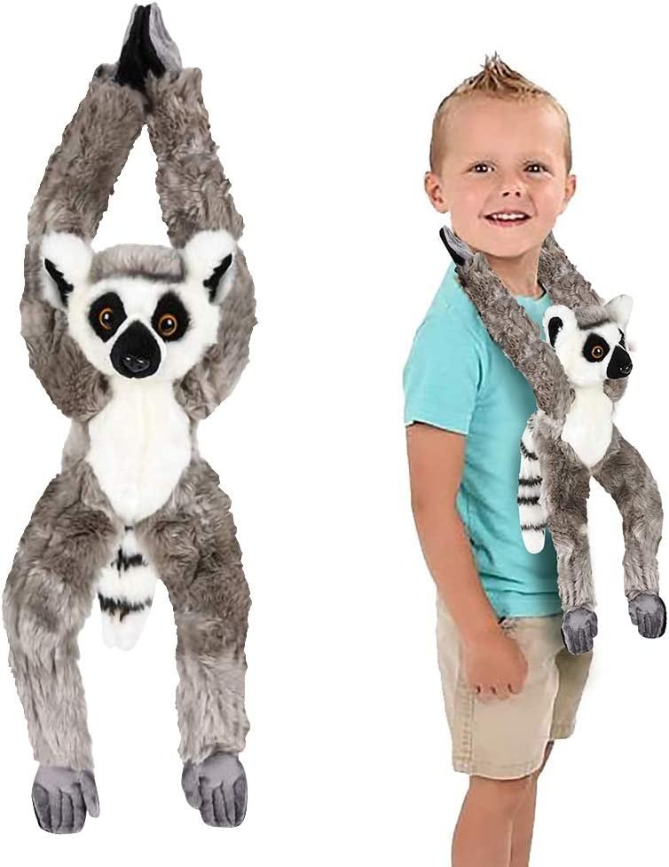Hanging Ring Tailed Lemur Plush Toy, 17.5" Stuffed Ring Tailed Lemur with Realistic Design, Soft and Huggable, Cute Nursery Decor, Best Birthday Gift for Boys and Girls