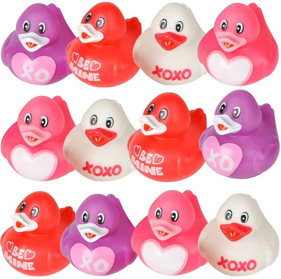 2" Valentines Day Love Rubber Duckies, Cute Duck Bath Tub Pool Toy - 12 Pack