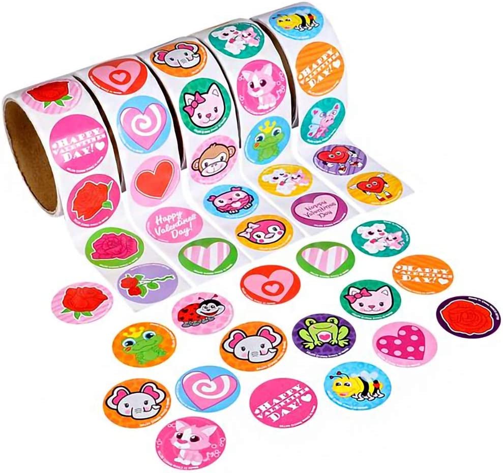 Valentines Day Roll Stickers Assortment for Kids, 5 Rolls with 500 Stickers