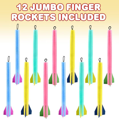 ArtCreativity Jumbo Foam Finger Rockets, Pack of 12, Slingshot Flying Rocket Launchers in Assorted Colors, Fun Summer Outdoor Toys, Party Favors for Kids