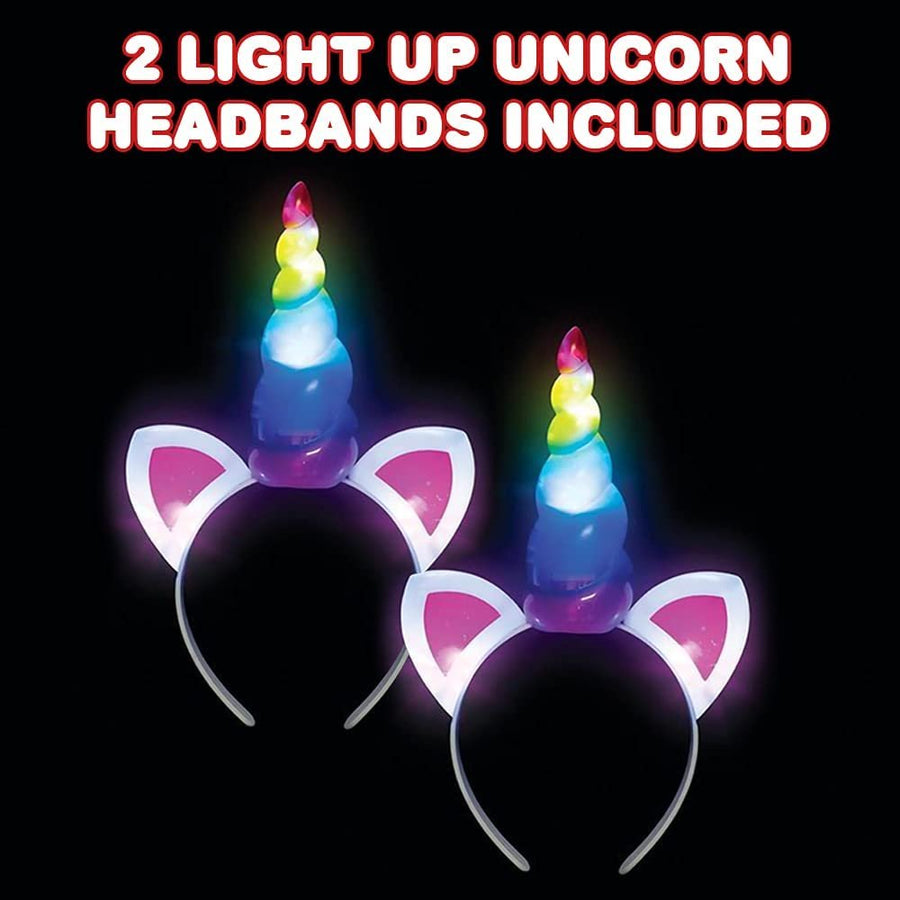 Light Up Rainbow Unicorn Headbands for Girls, Set of 2, Birthday Girl Headband with Flashing Horn, Unicorn Party Supplies and Decorations, Unicorn Party Favors, Cute Costume Accessories