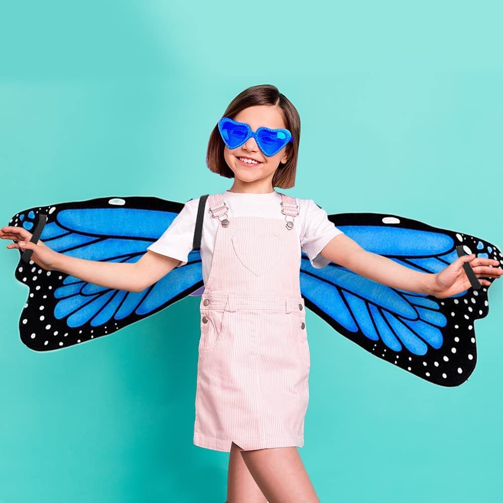 Plush Wearable Butterfly Wings, 1 Pair, Butterfly Wings for Girls and Boys in Blue, Kids’ Butterfly Halloween Costume Made of Soft Material, Dress Up Accessories for Children…