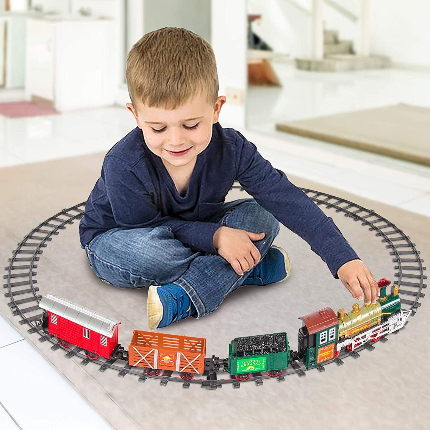 ArtCreativity Deluxe Train Set for Kids - Battery-Operated Toy with 4 Cars and Tracks - Durable Plastic - Cute Christmas Holiday Train for Under The Tree, Great Gift Idea for Boys, Girls, Toddlers