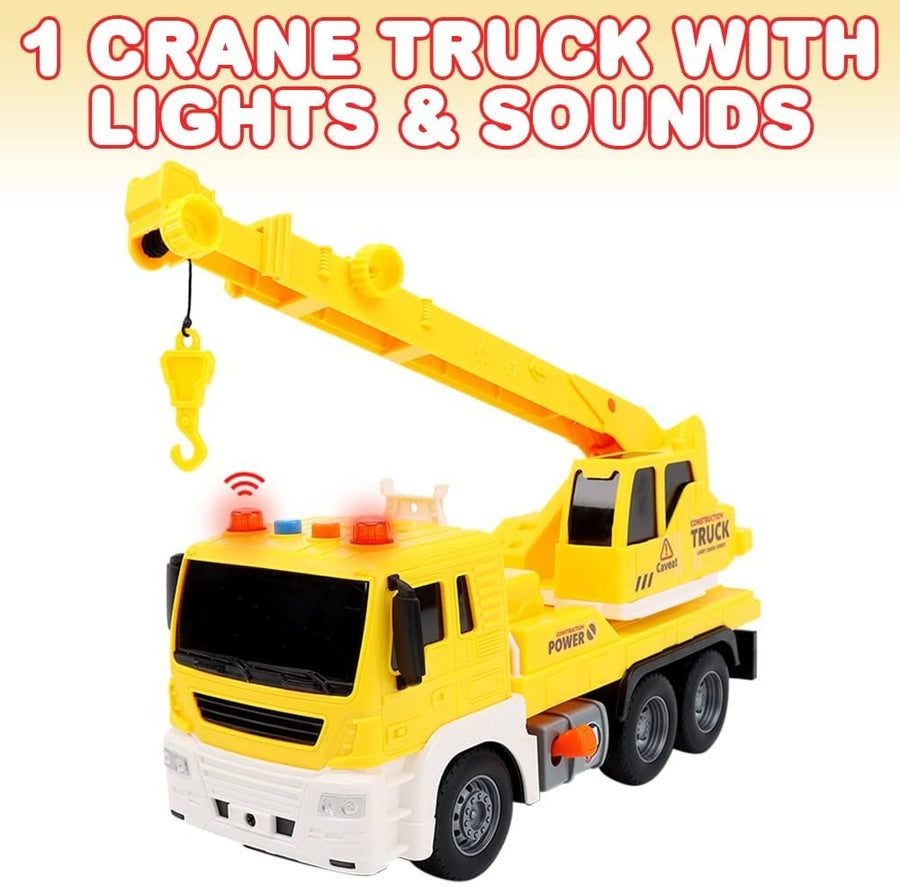 Light Up Crane Truck Toy, Kids’ Construction Toy with a Movable Crane, LEDs, and Sound Effects, Push and Go Construction Vehicle Toys for Kids, Crane Toys for Boys and Girls