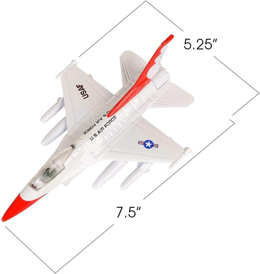 F-16 Fighting Falcon Jets with Pullback Mechanism, Set of 2, Diecast Metal Jet Plane Fighter Toys for Kids, Air Force Military Cake Decorations, Aviation Party Favors