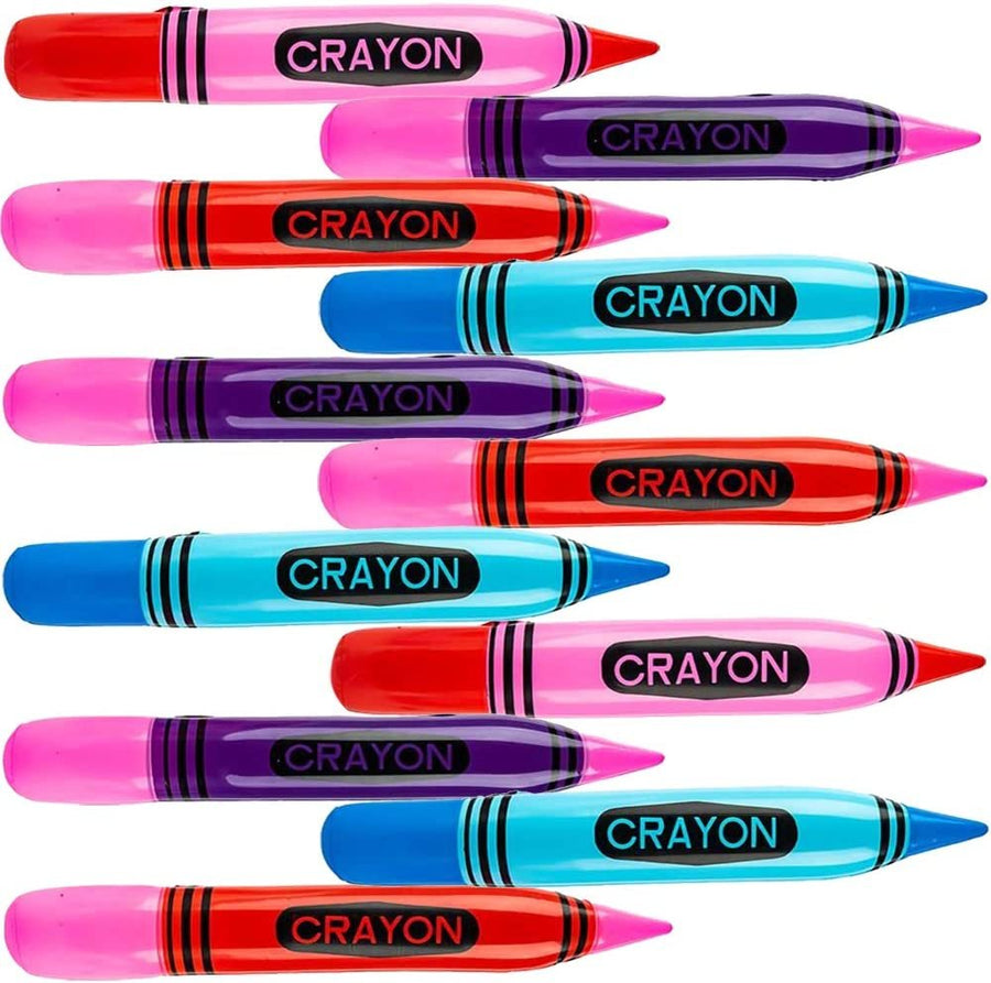 Crayon Inflates, Set of 12, Inflatable Crayons in Vibrant Colors, Decorations for Art Themed Parties, 22" Long Crayon Balloons, Fun Pretend Play Accessories, 4 Colors