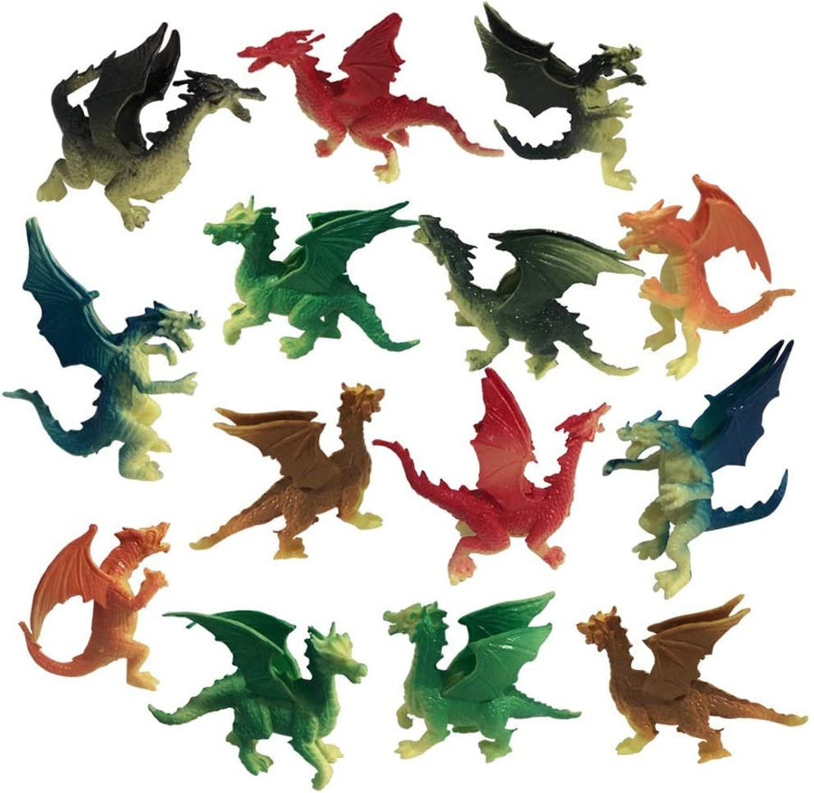 Mini Dragons, Pack of 24, Colorful Assorted Designs, Dragon Figurines Party Favors, Piñata Fillers, Cake and Cupcake Toppers, Stocking Stuffers, Toys for Boys and Girls Ages 3+
