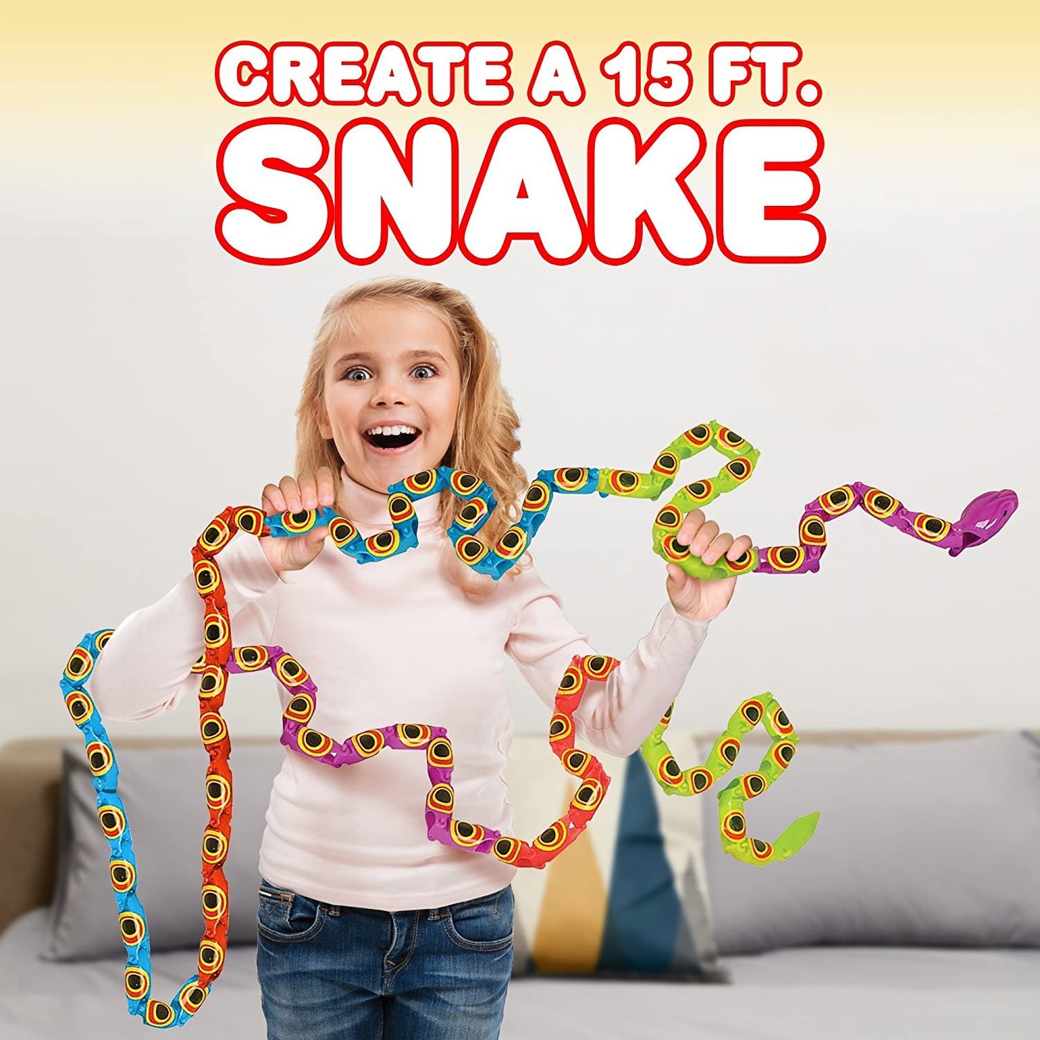 Jointed Snake Toys Set of 12 - 15" Long Plastic Snakes with Joining Pieces - Great Party Favor - Fidget Toy for Kids, Gift Idea for Boys and Girls, Carnival Prize - Sensory Toy