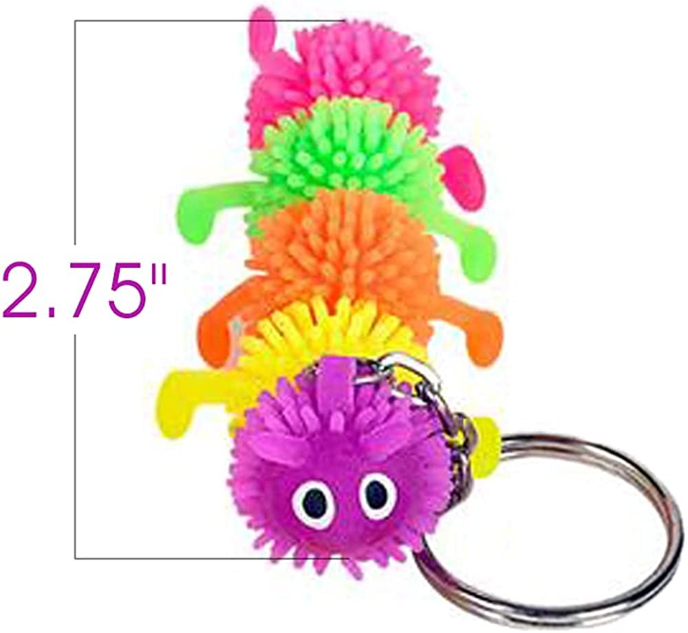 Rubber Puffer Caterpillar Keychains for Kids, Set of 12, Key Chains with Caterpillar Fidget Toy, Stress Relief Toys for Kids & Adults, Keyholder Birthday Party Favors, Goodie Bag Fillers