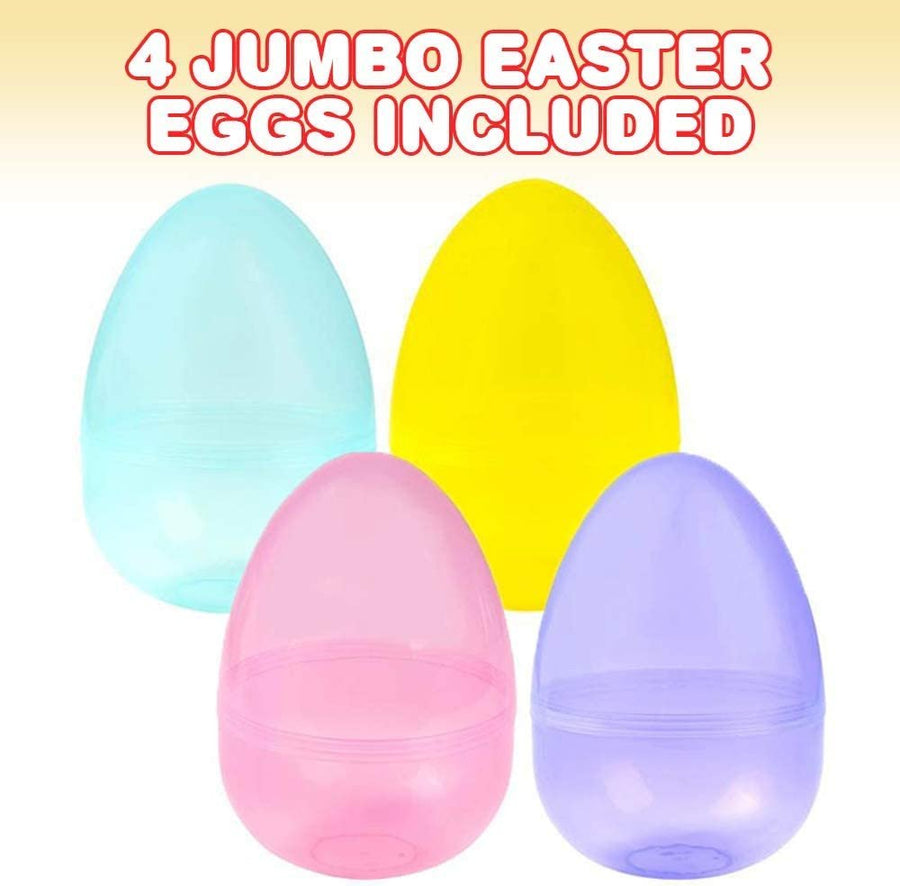 Jumbo Plastic Easter Eggs, Set of 4, Giant 8", Large Easter Eggs Empty Fillable for Big Toys, Assorted Translucent Colors, Oversized Egg Hunt Supplies, Easter Basket Goodies for Kids