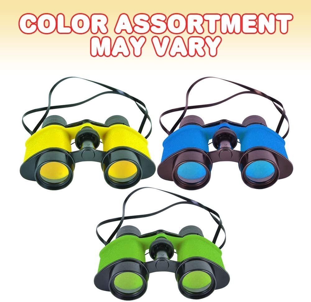 Binoculars for Kids with Neck String - Set of 6 - Assorted Colors Kids’ Toy Binoculars for Bird Watching and Camping, Party Favor for Safari, Jungle, Explorer, Zoo Themed Birthday Party