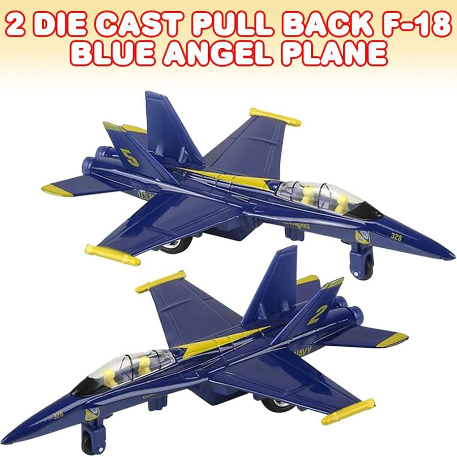 Jumbo Diecast F-18 Blue Angel Jets with Pullback Mechanism, Set of 2, Diecast Metal Jet Plane Fighter Toys for Boys, Air Force Military Cake Decorations, Aviation Party Favors