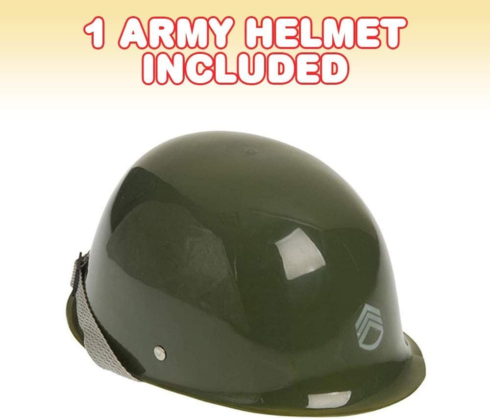 Green Army Helmet, Hard Plastic Military Helmet with Chin Strap for Kids’ Army Costume, Fits Most Kids, Prop for Halloween Costume, Stage Play, Pretend Play, Army Party Favors for Kids