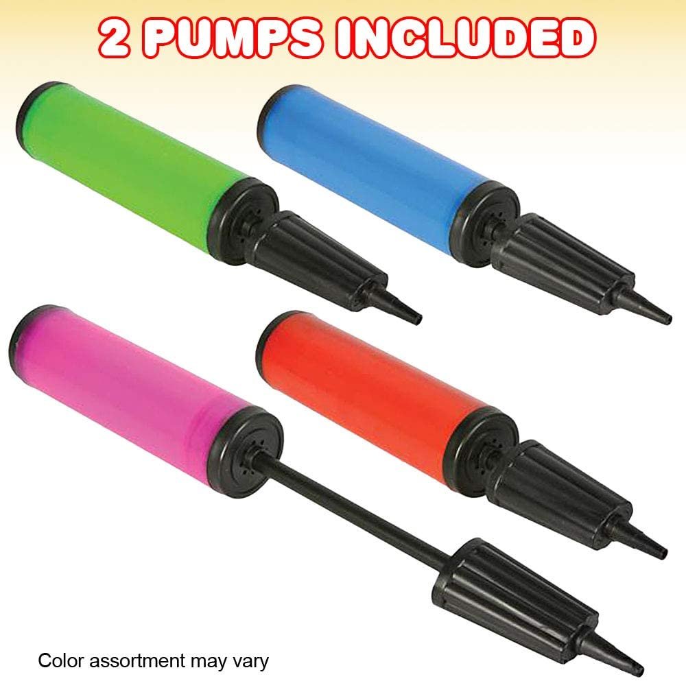 Balloon Pump Air Inflator Set - Pack of 2 - Portable Balloon Air Inflators, Heavy-Duty Plastic, Manual Balloon Pumps for Wedding and Birthday Parties, Assorted Colors, 11.5"