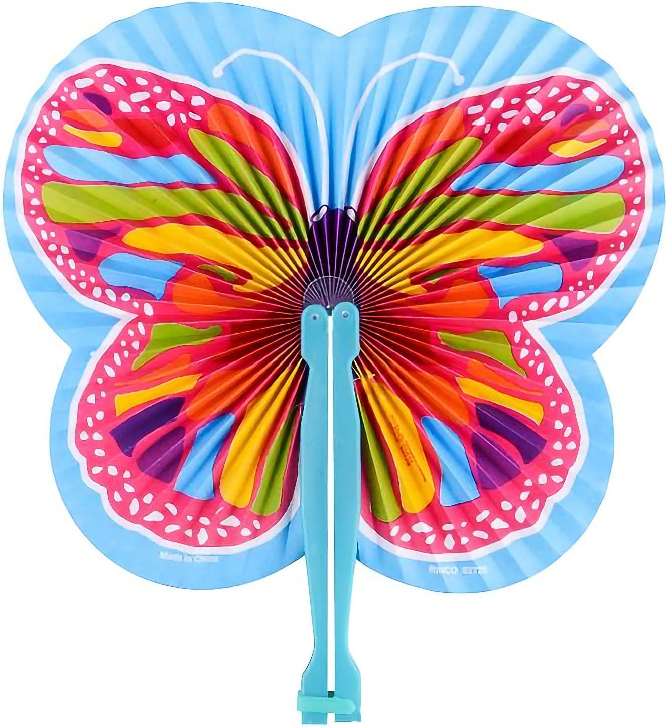 9.5" Handheld Butterfly Folding Fans - Pack of 12 Foldable Fans in Assorted Colors and Designs, Goodie Bag Filler, Party Favors and Supplies, Fun Novelties and Gifts for Kids Ages 3+