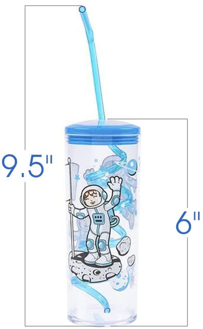 ArtCreativity Space Cups with Twisty Straws, Set of 4, Outer Space Party Favors and Space Party Decorations, Galaxy Party Supplies for Boys and Girls, 11 Ounce Plastic Cups with an Adorable Print