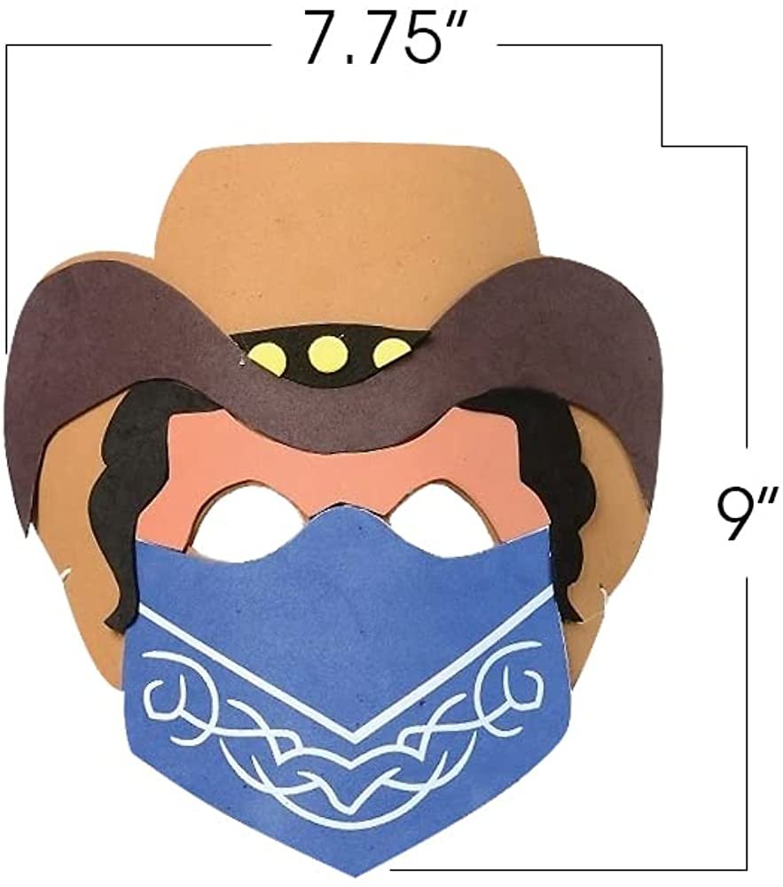 Cowboy Masks for Kids, Set of 12, Kids’ Foam Face Masks with Elastic Bands in 4 Designs, Cowboy Costume Accessories and Western Party Supplies, Cowboy Toys for Boys and Girls