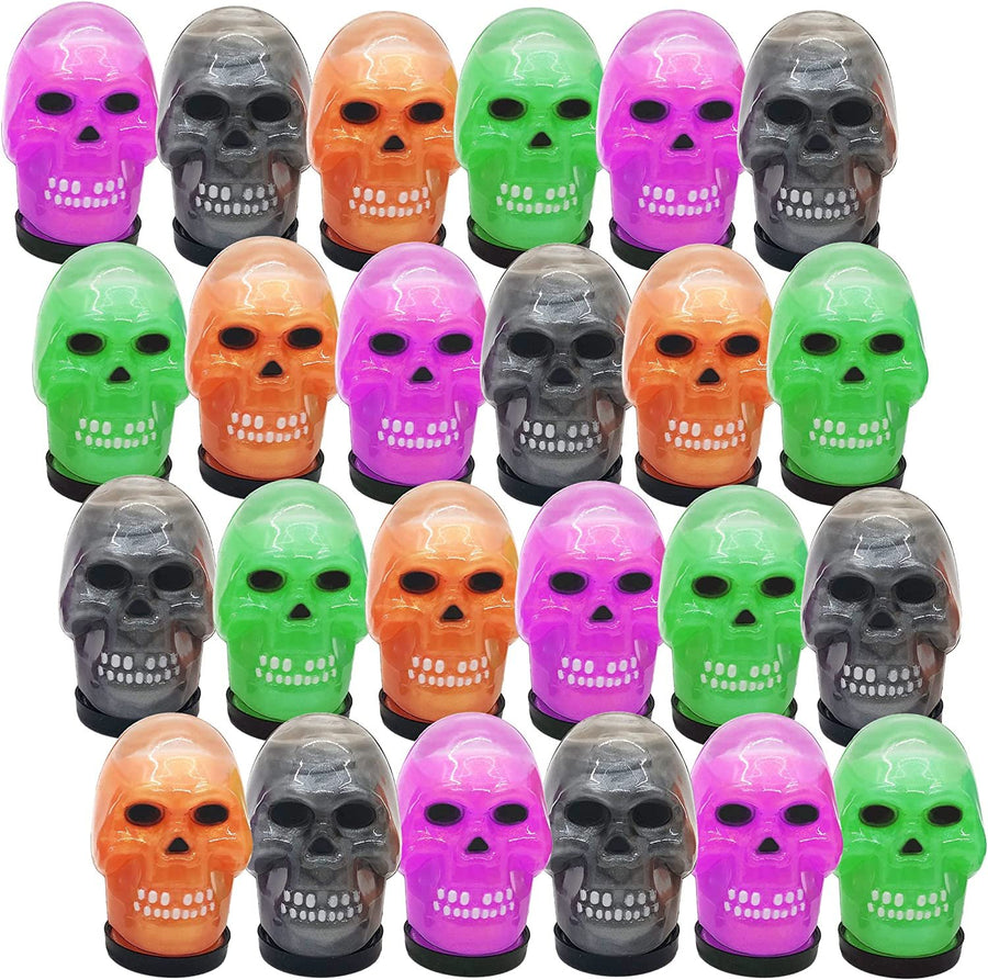 Skull Head Noisy Putty Halloween Toys, Set of 24, Non-Candy Trick or Treat Supplies for Kids, Great as Halloween Party Favors, Halloween Goodie Bag Fillers, and Prank Toys, 4 Colors