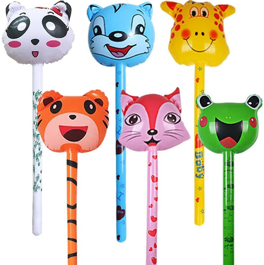 ArtCreativity Inflatable Animal Sticks, Set of 6, Animal Inflates for Kids in Assorted Designs, Zoo Party Favors and Wild One Birthday Decorations, Colorful Swimming Pool Toys for Kids