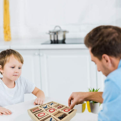 Gamie Wooden Tic-Tac-Toe Game - 4.75 Inch Game for Kids and Adults - Fun Indoor Game Night Activity - Educational Toy for Children - Unique Desk Decoration, Gift Idea