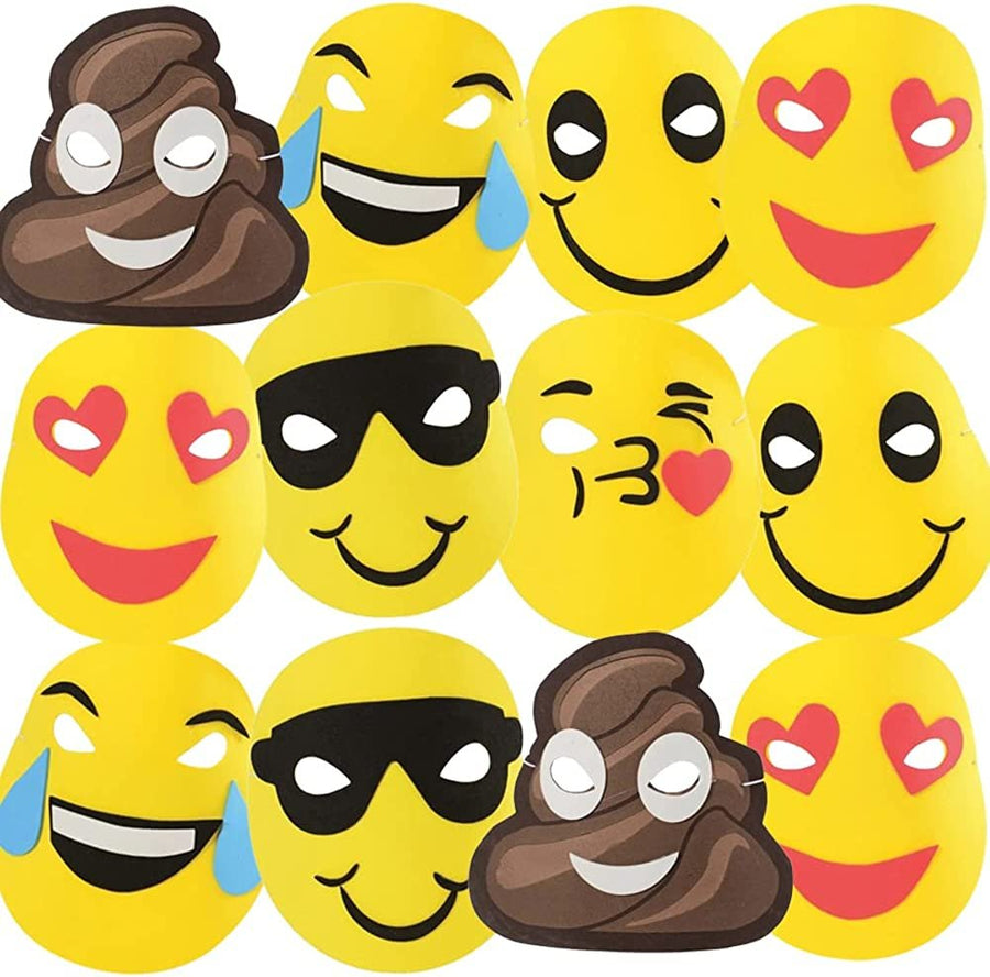 Emoticon Foam Masks for Kids, Set of 12, Assorted Vibrant Emoticon Designs, Emoticon Birthday Party Supplies and Favors, Teacher Rewards and Classroom Incentives