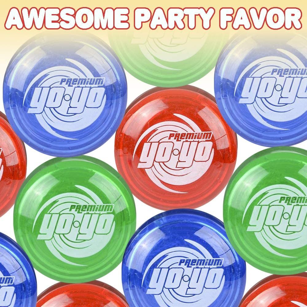 Premium Plastic Yoyos for Kids, Pack of 6 Yo-Yo Toys in Assorted Colors, Birthday Party Favors, Goodie Bag Fillers, Holiday Stocking Stuffers, Classroom Prizes
