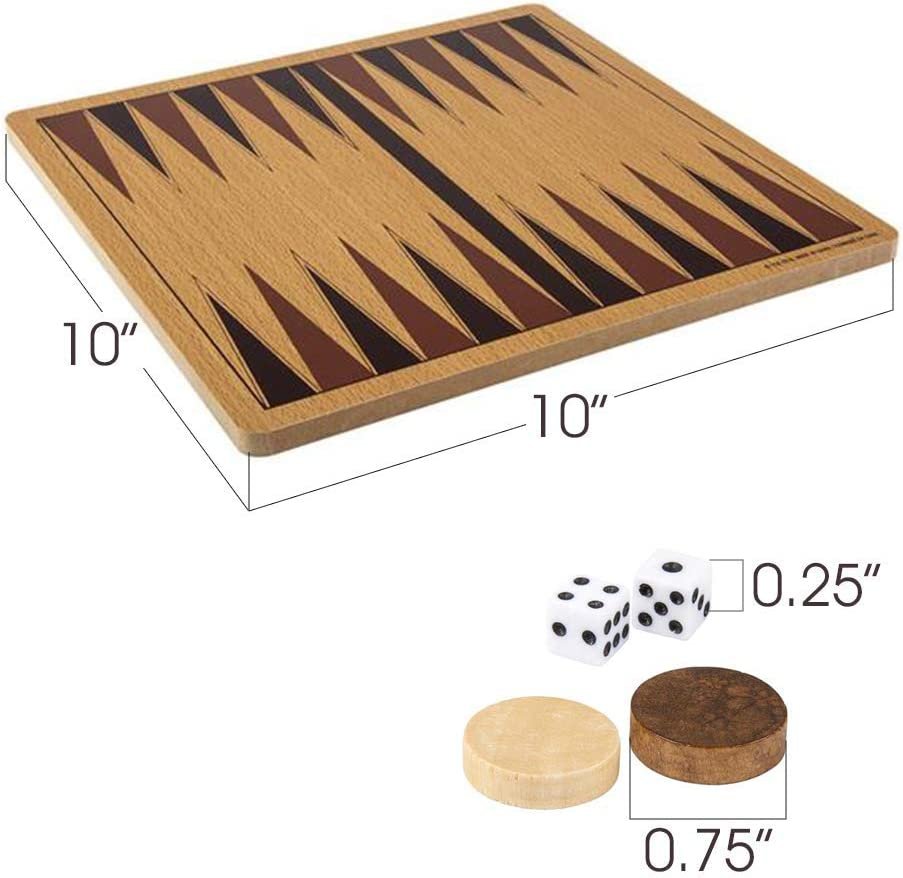Gamie Wooden Backgammon Board Game Set, Includes Wood Board, 30 Game Pieces, and 2 Mini Dice, Classic Family Night Strategy Game, Great Gift for Kids and Adults