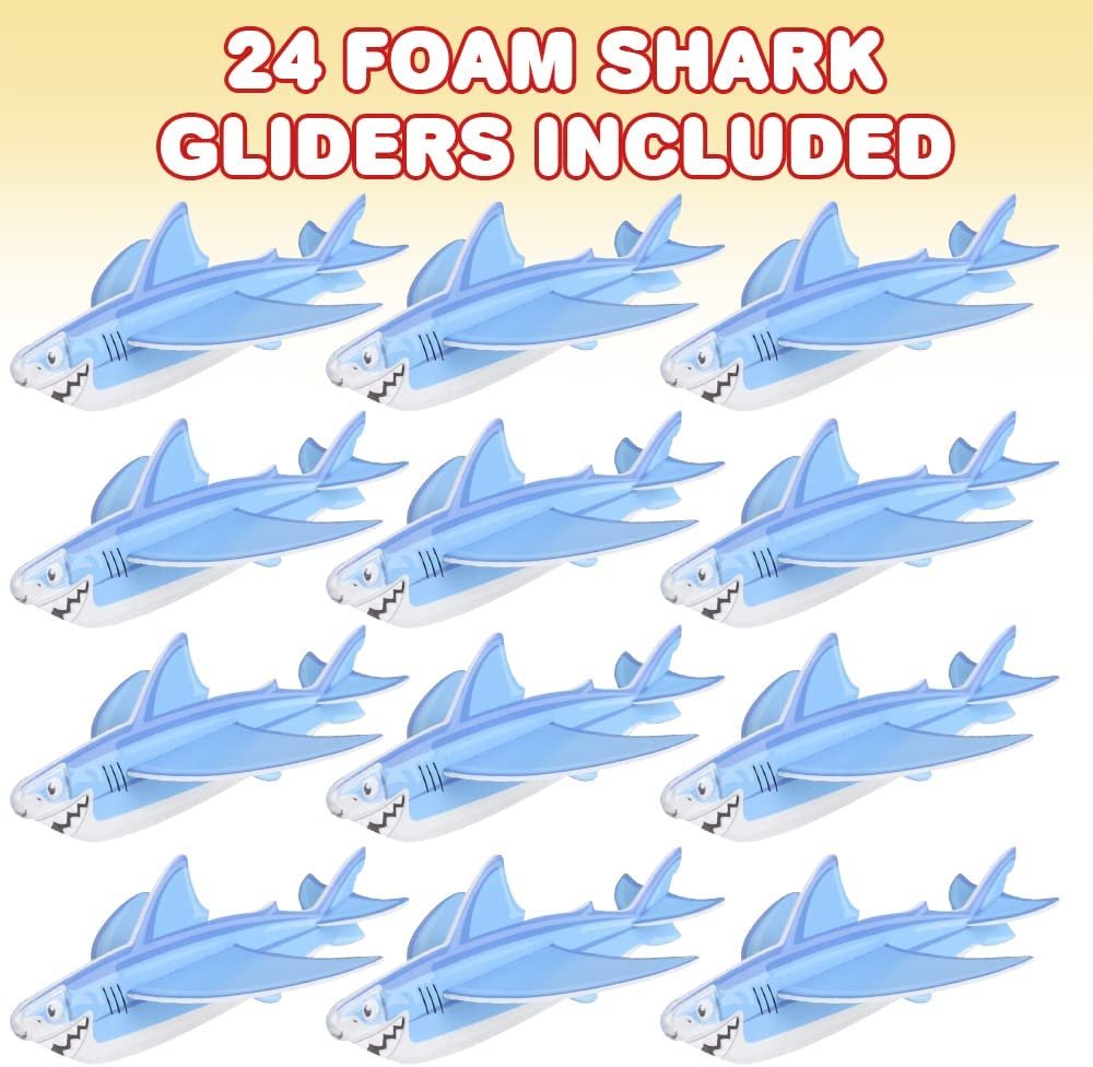 Foam Flying Shark Gliders, Set of 24, Lightweight Glider Planes for Boys & Girls, Individually Packed Flying Airplanes, Fun Birthday Party Favors, Goodie Bag Fillers for Kids