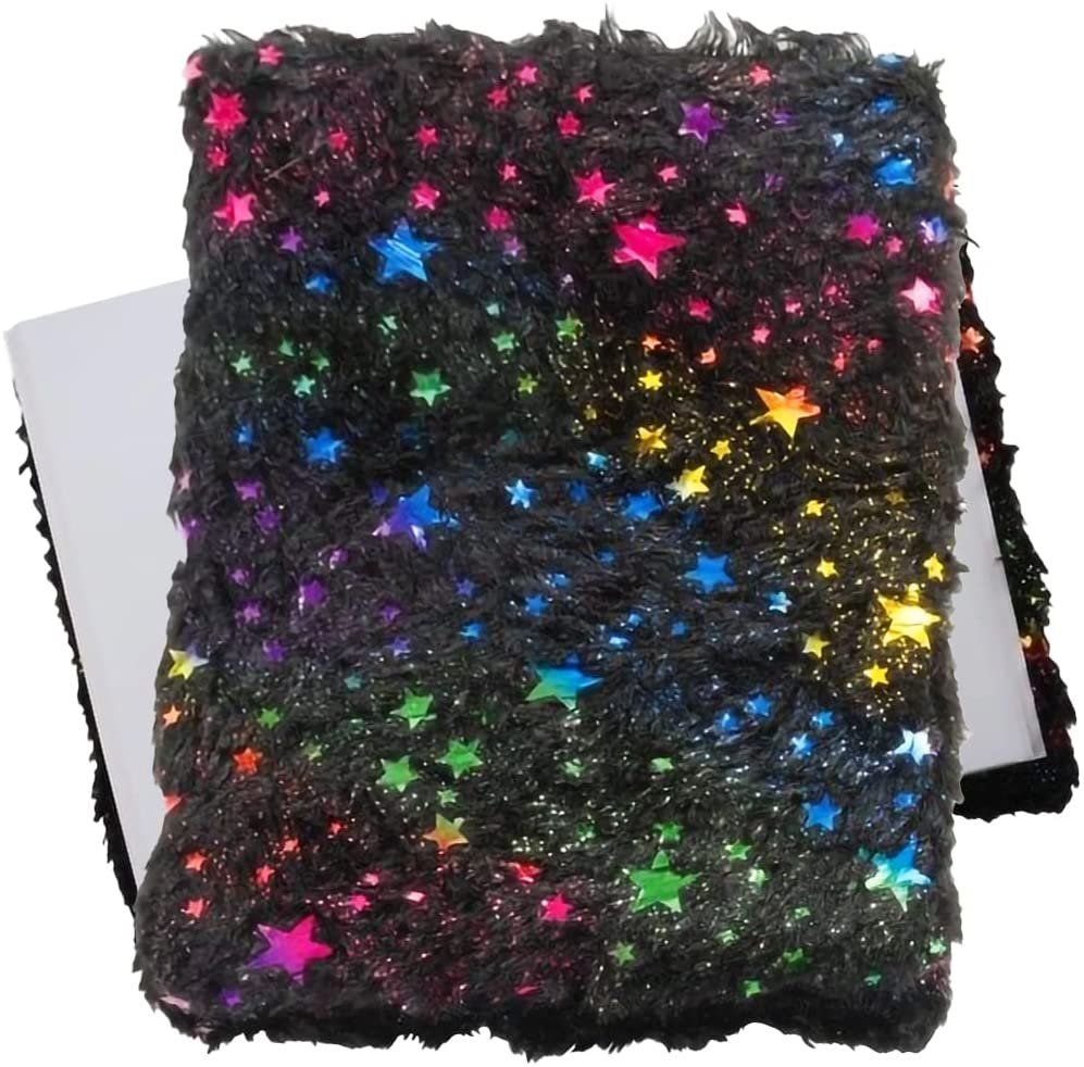 Fuzzy Rainbow Star Journal, Cute Diary for Girls with 60 Unlined Pages, Notebook for Journaling and Drawing, Birthday Gift, Unique Back to School Supplies