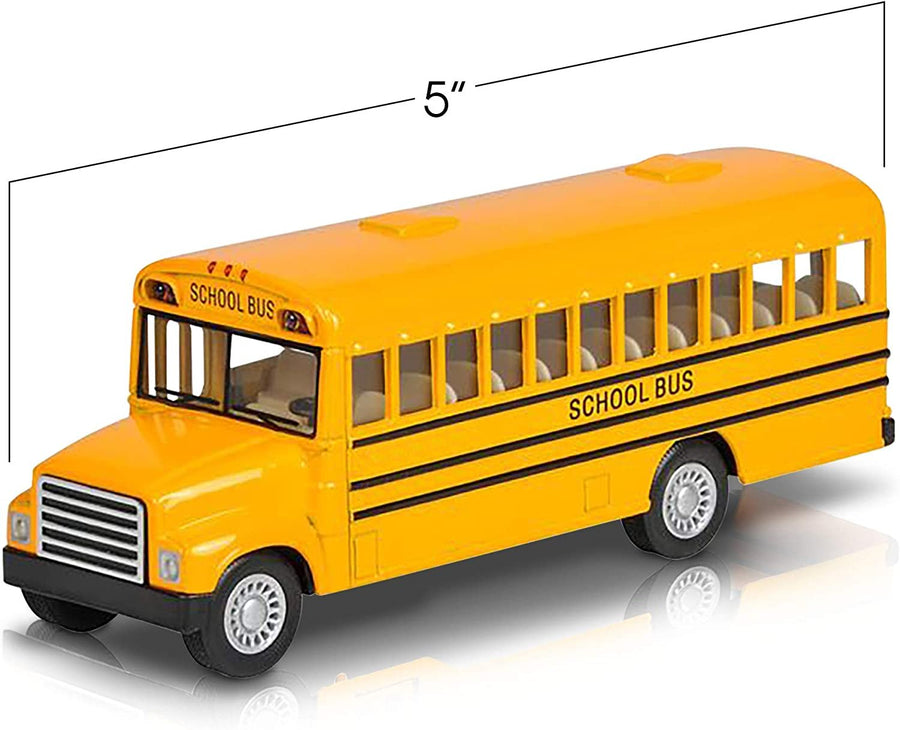 5" Pull Back School Bus Toy - Set of 2 - Includes 2, 5" Classic School Bus - Diecast Bus Playset with Pull Back Mechanisms - Great Gift Idea for Boys and Girls