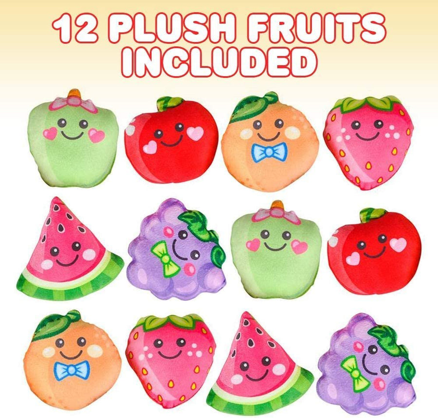 Plush Fruit Toys for Kids, Set of 12, Soft and Cuddly Soft Stuffed Toys, Includes Apples, Strawberries, Grapes, and Oranges, Plush Party Favors for Kids, Cute Fruit Theme Decorations