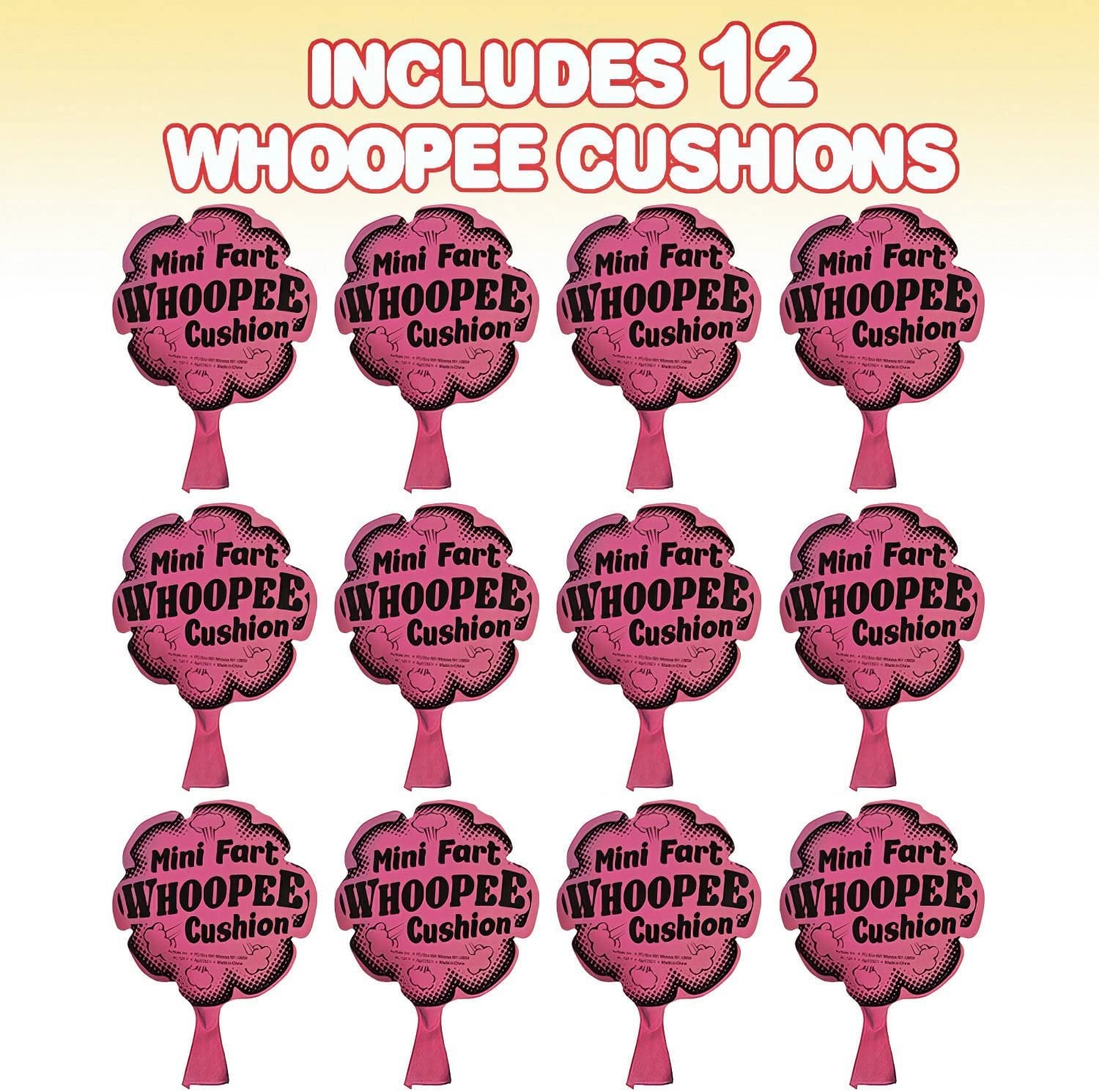 6" Mini Fart Whoopee Cushions - Set of 12 - Fun Whoopee Noise Makers for Kids and Adults - 100% Non-Toxic Prank Toy - Novelty Gag Joke Gift - Birthday Party Favors for Boys and Girls