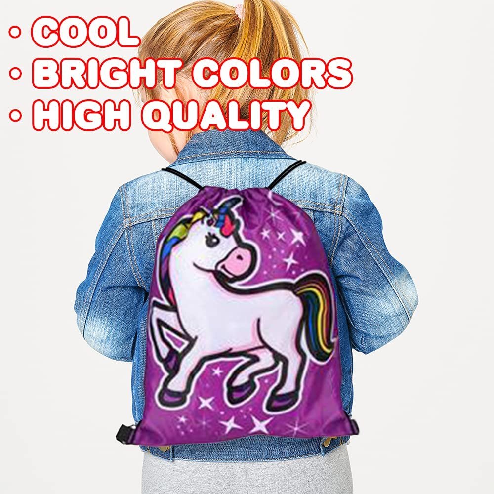 Unicorn Backpacks, Set of 4, Unicorn Bags for Kids with Drawstring Straps, Unicorn Birthday Party Favors for Boys and Girls, Princess Party Supplies, 4 Vibrant Colors