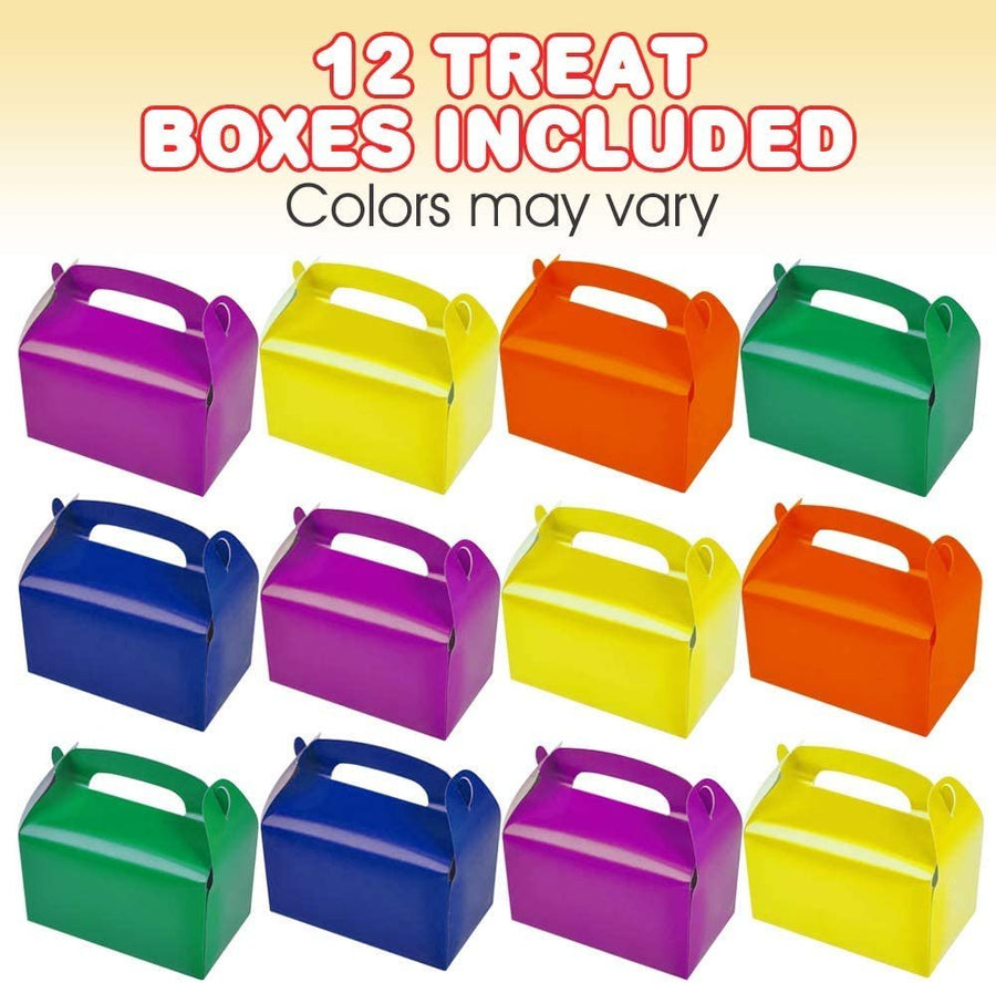 ArtCreativity Assorted Bright Color Treat Boxes for Candy, Cookies and Party Favors - Pack of 12 Cookie Boxes, Cute Cardboard Boxes with Handles for Wedding Candy, Birthday Favors, Holiday Goodies