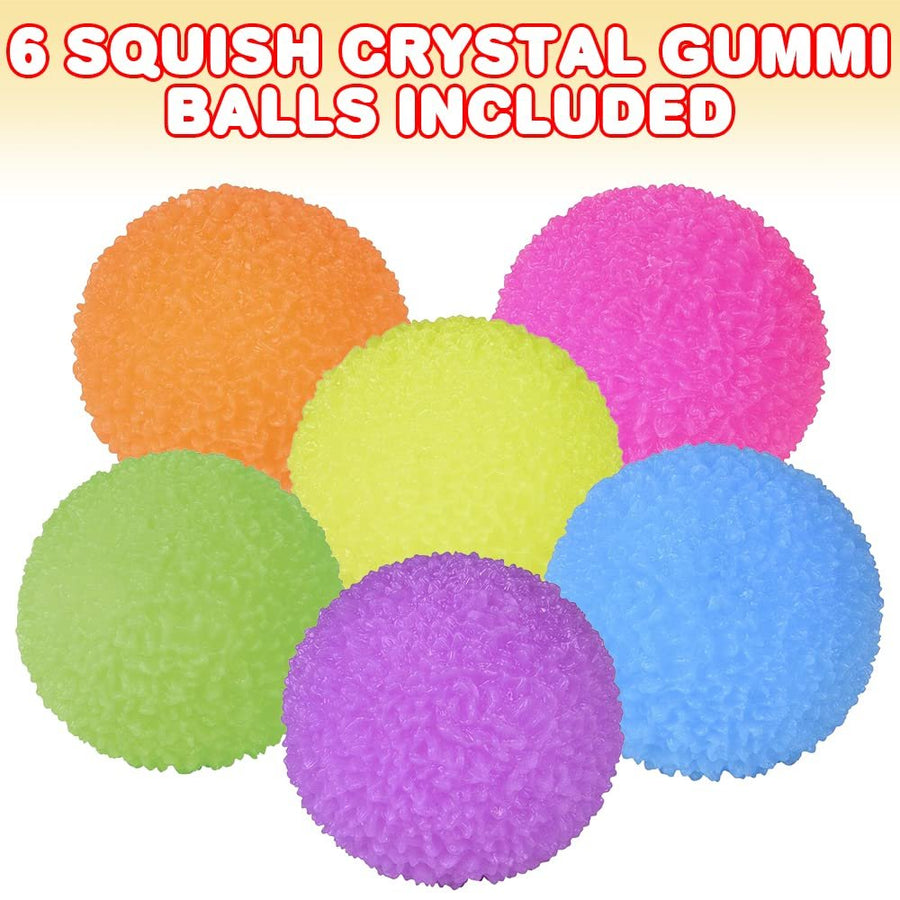 Stretchy Crystal Gummi Stress Balls, Set of 6, Stress Relief Fidget Sensory Toys for Autistic Children, Anxiety, and ADHD, Birthday Party Favors, Goodie Bag Fillers for Kids