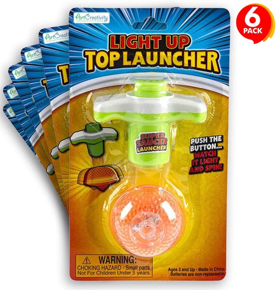 ArtCreativity Light Up Top Launcher, Set of 6, Spinning Toys for Kids with Flashing LEDs, Light-Up Birthday Party Favors, Goodie Bag Fillers, Holiday Stocking Stuffers
