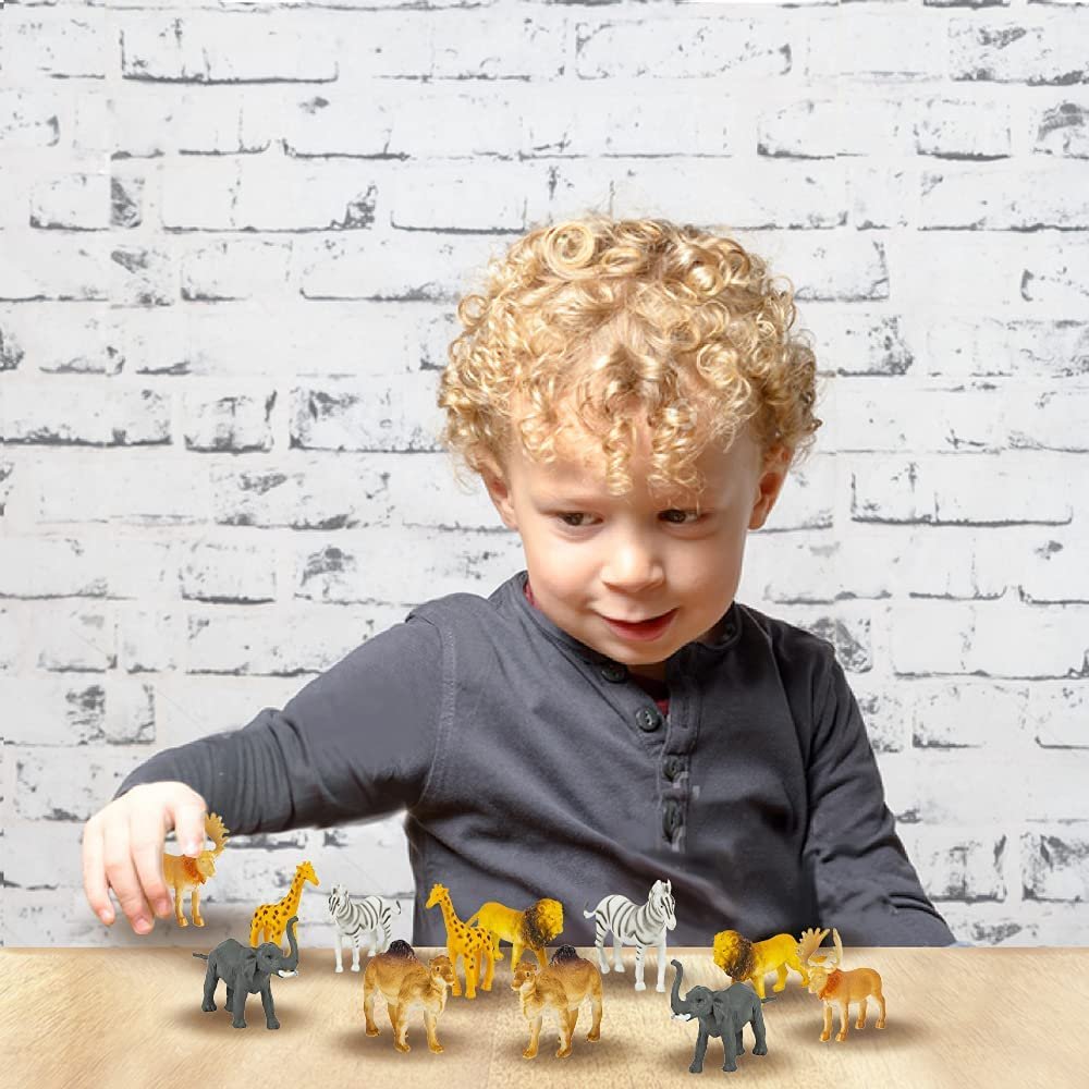 ArtCreativity Safari Animal Figurines Playset for Kids, Set of 12, Assorted Small Animal Figures, Sturdy Plastic Toys, Fun Zoo Theme Birthday Party Favors, Great Gift Idea for Boys and Girls